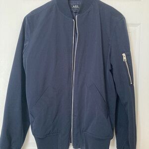 A.P.C . M-A 1 Bomber Jacket in navy blue cotton. Preowned in good condition.